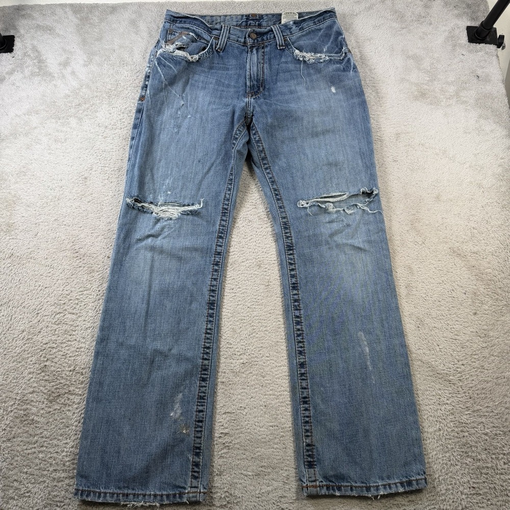 Ariat M4 Jeans Men 32x32 Blue Denim Low Rise Boot Cut Cowboy Distressed Workwear